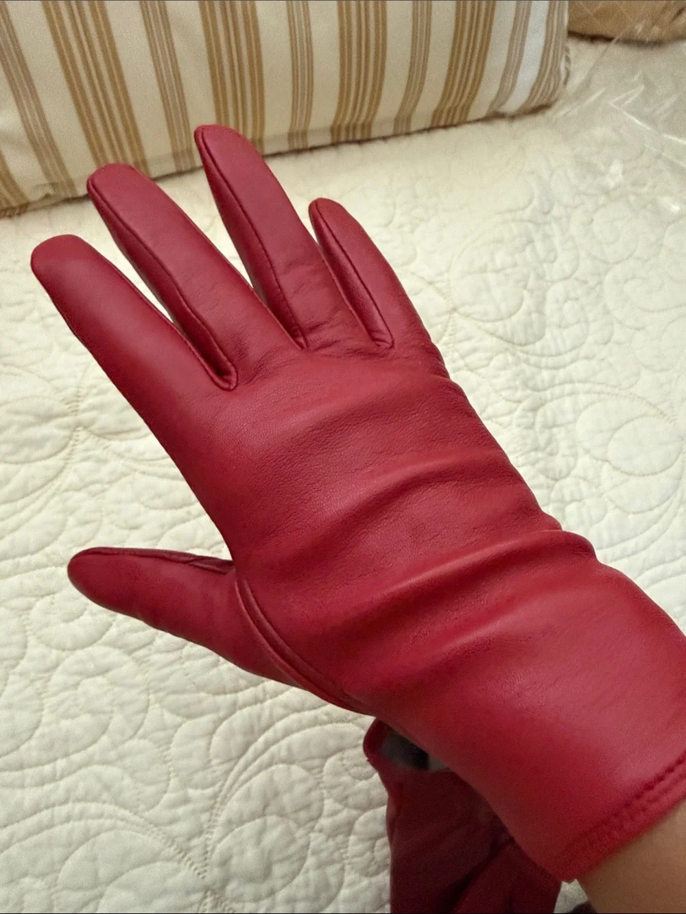 NWOT Charter Club Red Genuine Leather Gloves Wool Cashmere Lined Women’s Size XL
